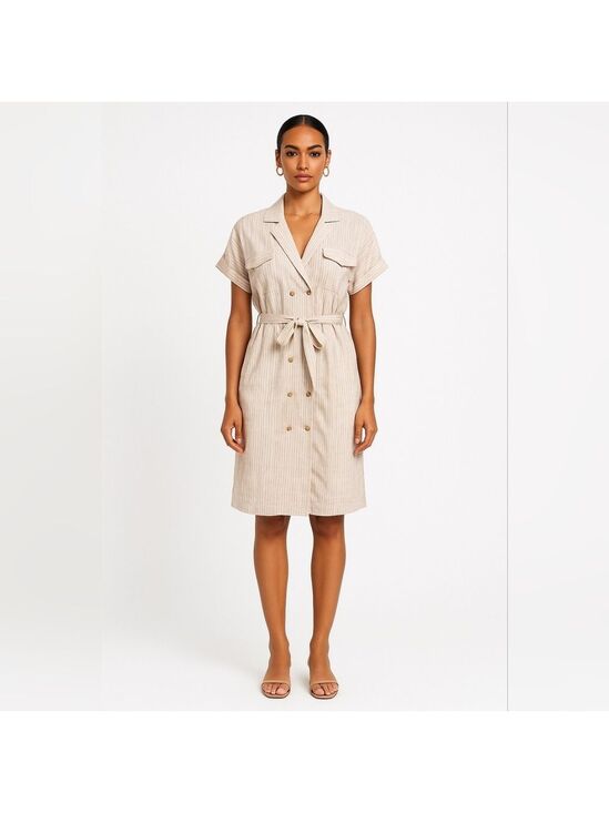 The Good Jane Dresses & Skirts - The good jane spring break Jackie linen striped tan dress in ivory/brick stripe